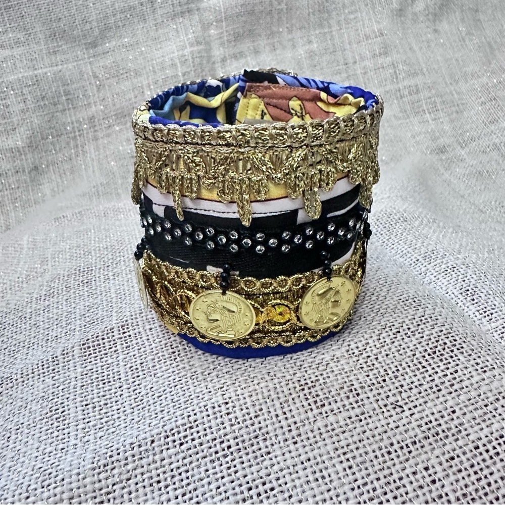RUBYRUDI Cuff Bracelet Handcrafted OOAK Fabric Embellished Artisan Wearable Art - Picture 6 of 11